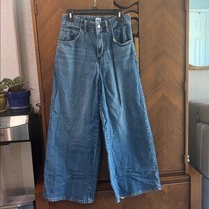 Wide-Leg Blue Denim Jeans